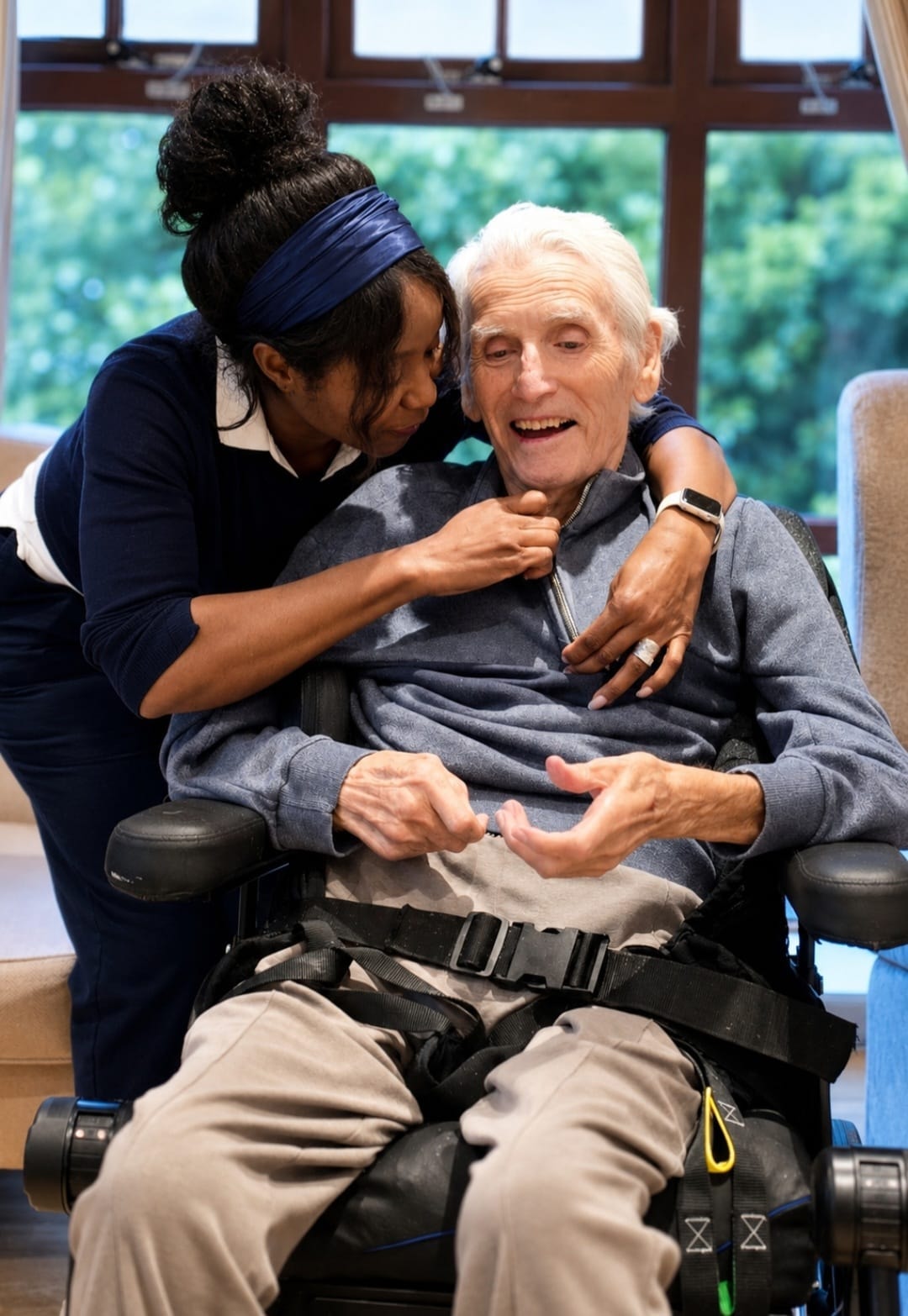 Supportive physiotherapy session for a person living with dementia