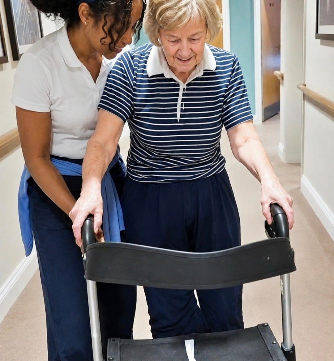 Older adult receiving rehabilitation support